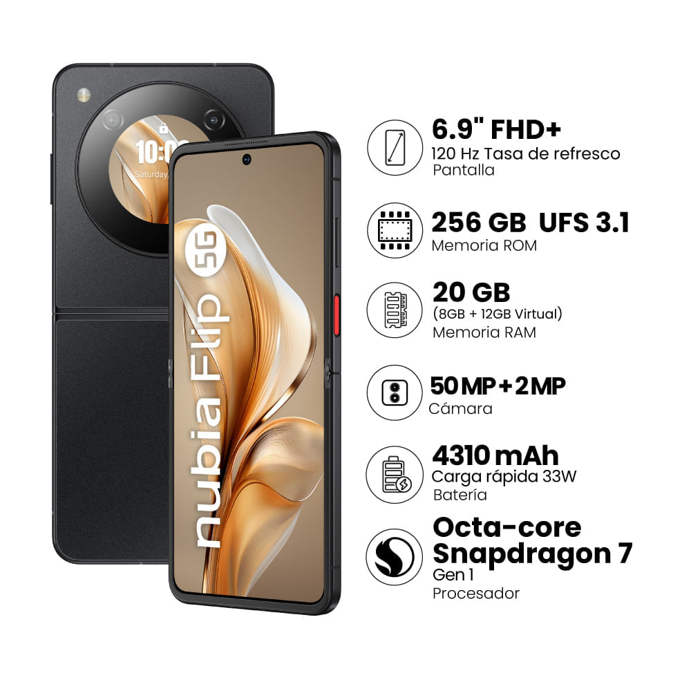 Smartphone ZTE Nubia Flip 8+256GB Negro