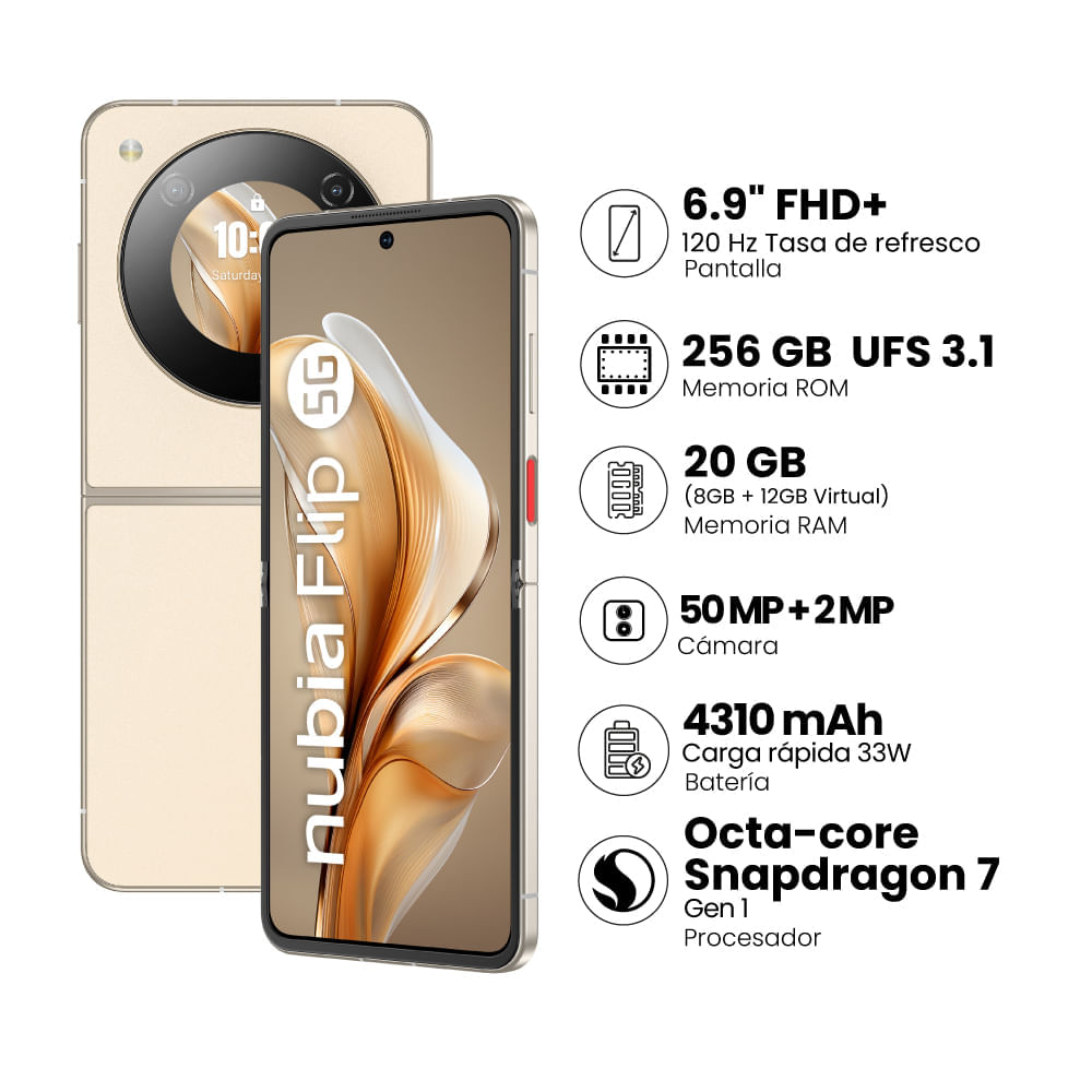 Smartphone ZTE Nubia Flip 8+256GB Dorado