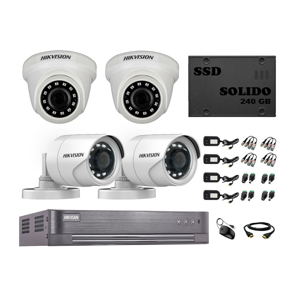 Cámaras Seguridad Hikvision Kit 4 Full Hd 1080p Disco Ssd 240gb