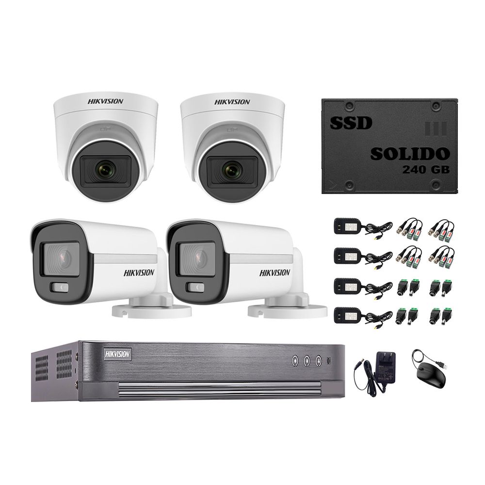 Cámaras Seguridad Hikvision Kit 4 Full Hd Colorvu Vision Color Disco Ssd 240gb