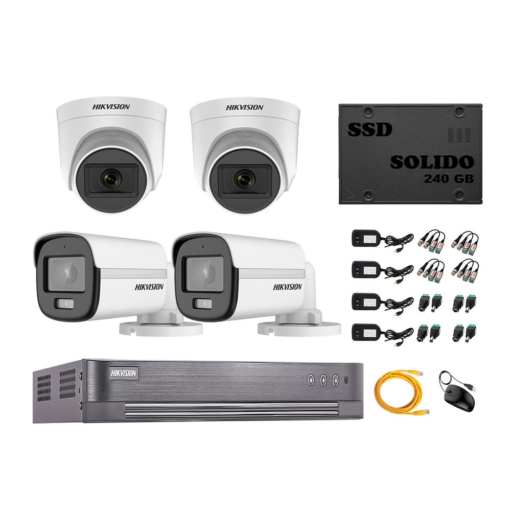 Cámaras Seguridad Hikvision Kit 4 Full Hd Colorvu 2 Audio Disco Ssd 240gb