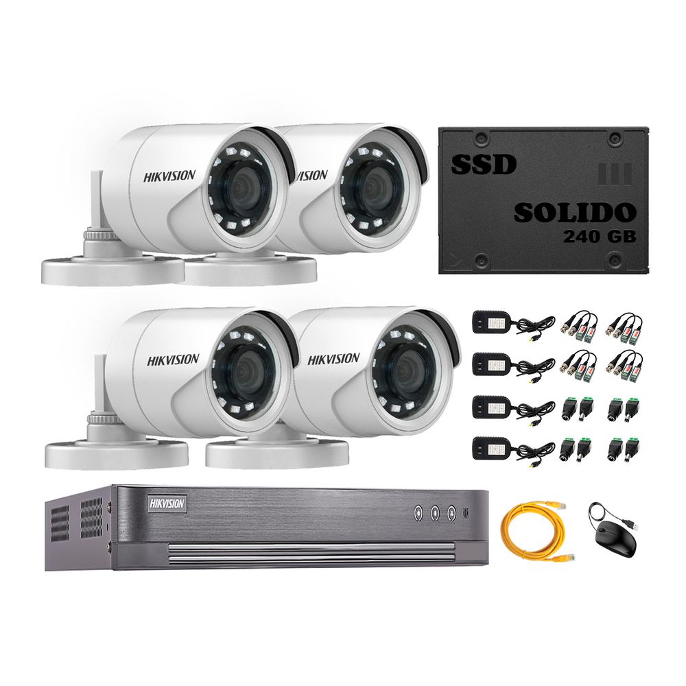 Cámaras Seguridad Exterior Hikvision Kit 4 Full Hd 1080p Disco Ssd 240gb