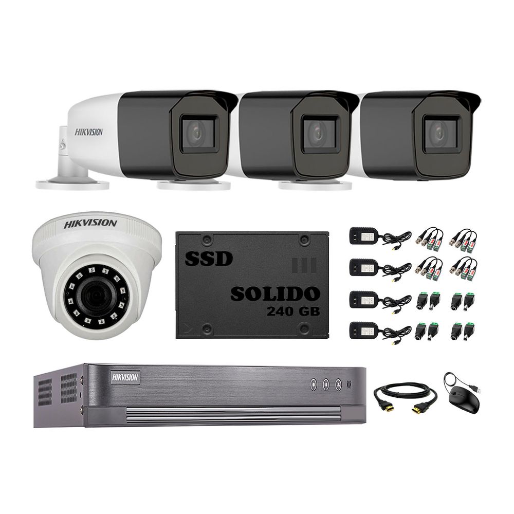 Cámaras Seguridad Hikvision Kit 4 Full Hd 3 Varifocal Disco Ssd 240gb