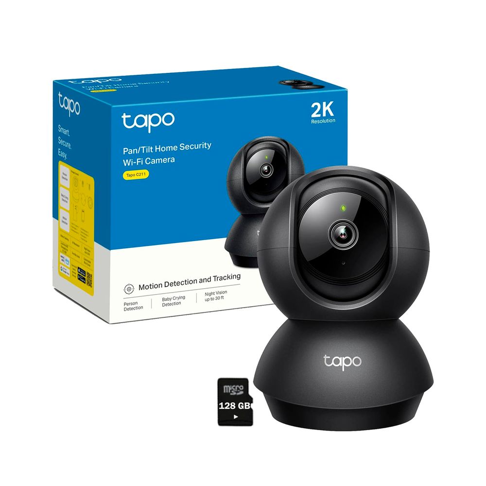 Cámara de Seguridad Tp-Link Tapo C211 2K 3MP Wi-Fi Gira 360 + Micro SD 128GB