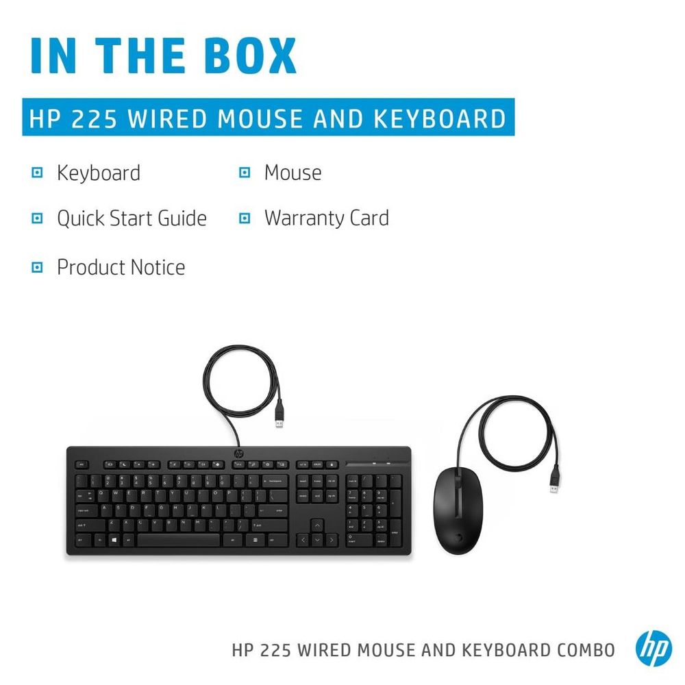 Kit HP 225 Teclado y Mouse Alámbricos Combo Wired Negro 286J4AA