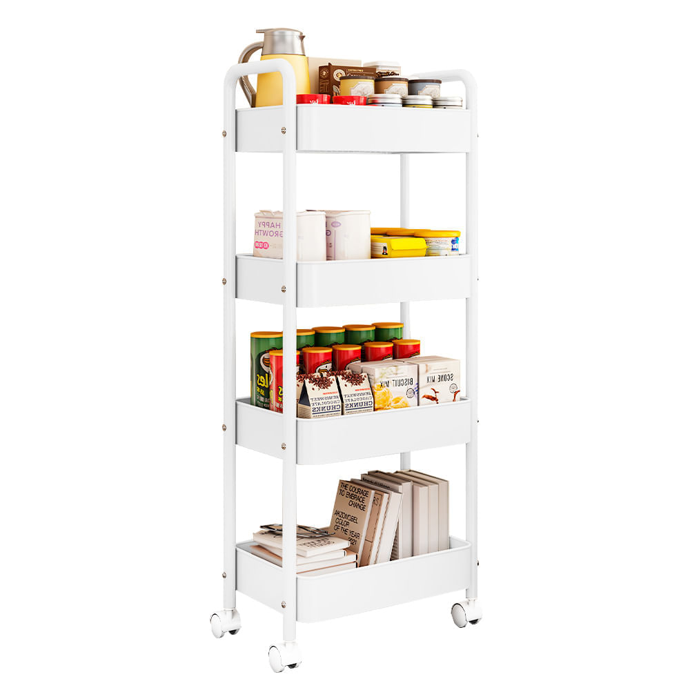 Carrito Organizador 4 Niveles con Ruedas Multiusos para Baño Cocina Blanco JY8