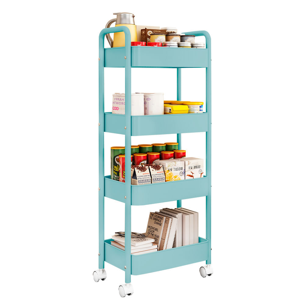 Carrito Organizador 4 Niveles con Ruedas Multiusos para Baño Cocina Turquesa JY8