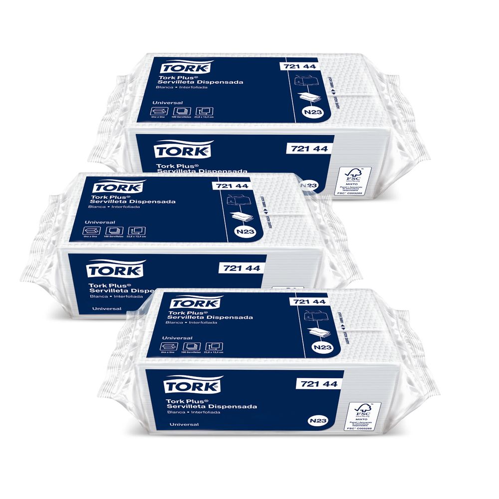 Servilleta Plus Tork Hoja Simple Blanca 3 paq x100