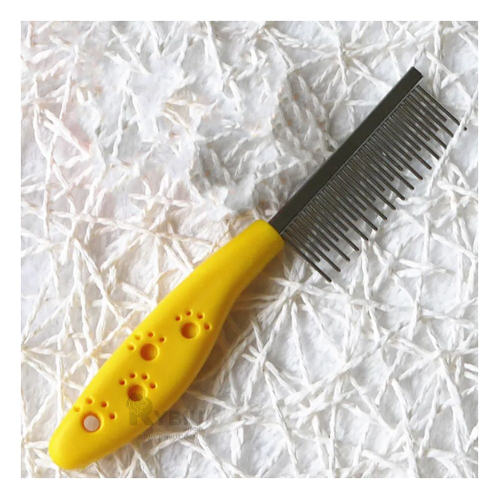 Peine con Diseño Huellitas para Mascota Amarillo Y+Stickers