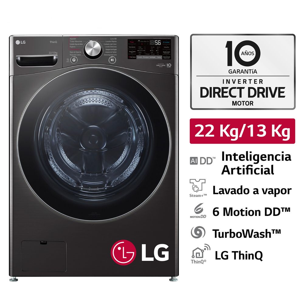 Lavaseca LG WD22BV2S6R 22/13Kg Negro Plateado