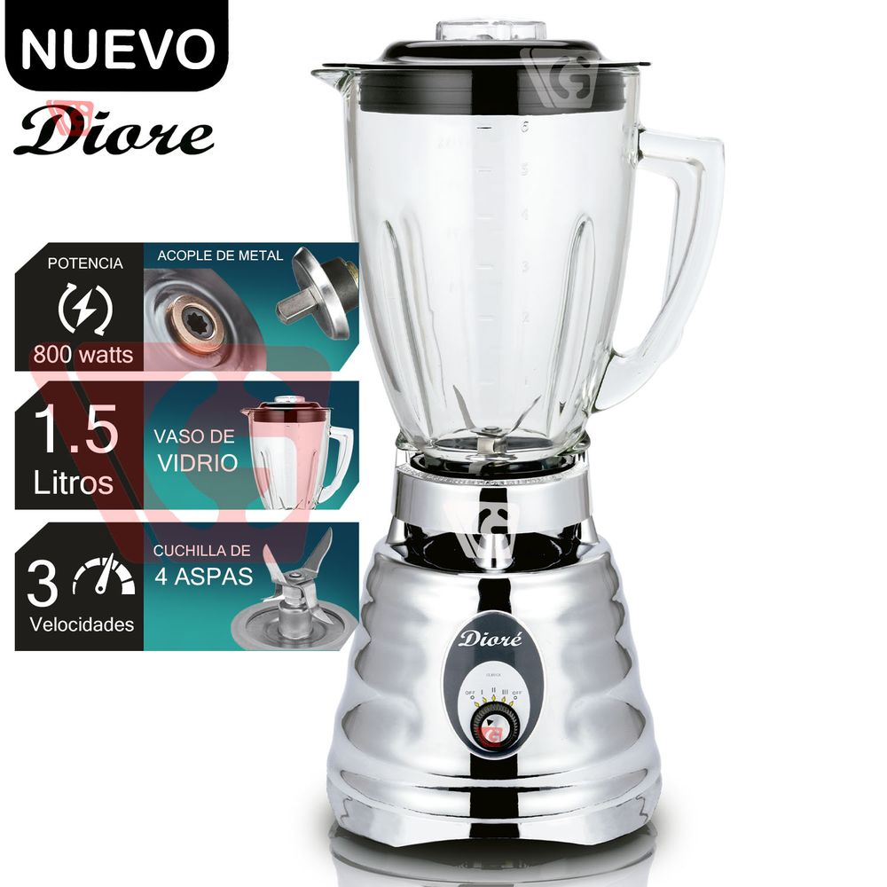 Licuadora Clasica de 3 Velocidades y 1.5 Lts Diore 4655 Silver 800W