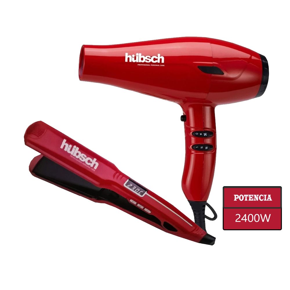 Combo Secador de Cabello Alisador Hubsch AC 2400W -Rojo