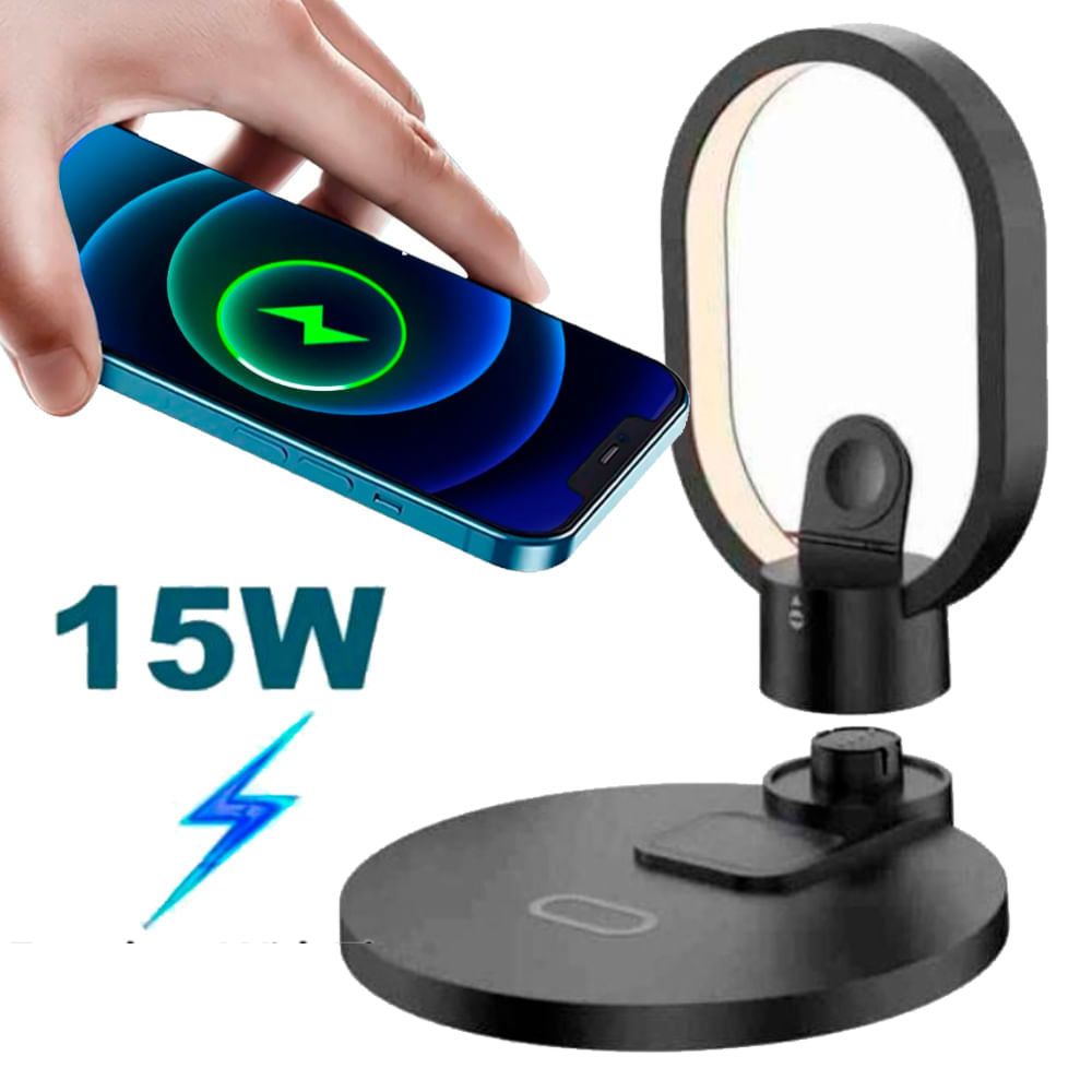Lampara Cargador Inalambrico con Base de Carga 4 en 1 15W Android IOS