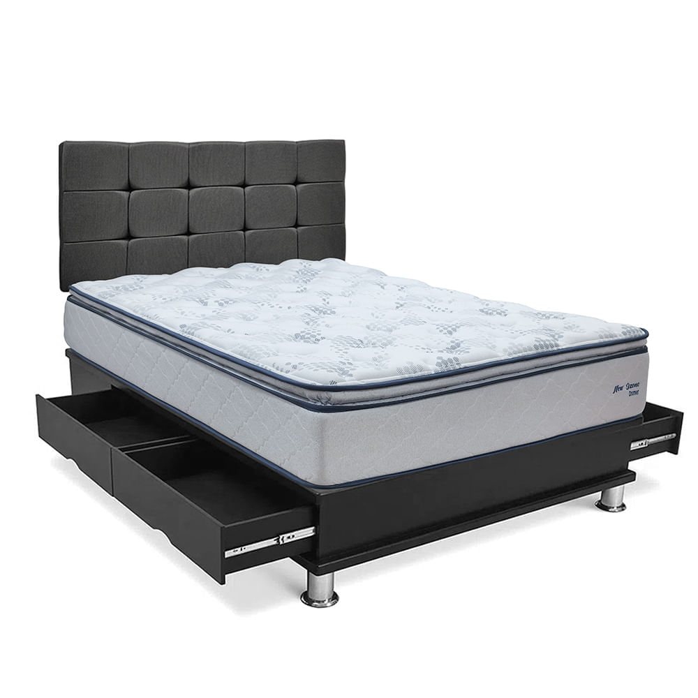 Dormitorio Capitone New Ozono 1.5 Plazas + Protector + 1 Almohada Viscoelástica Gris