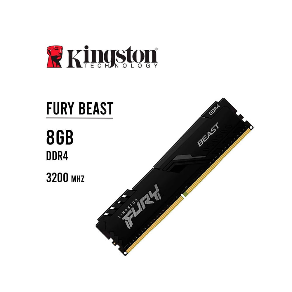 Memoria RAM Kingston FURY Beast 8GB DDR4 3200MHz CL16 DIMM KF432C16BB8