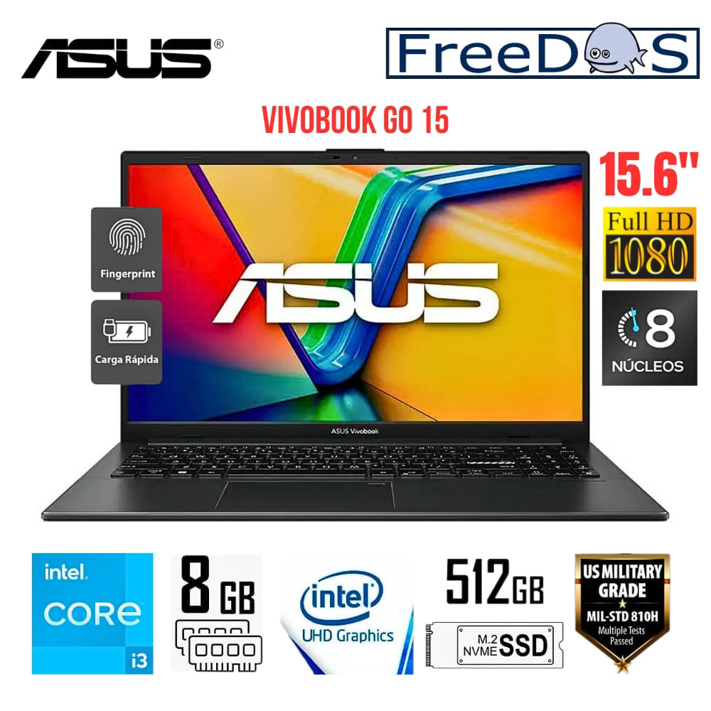 Laptop Asus Vivobook Intel Core I3-N305 8GB RAM 512GB SSD 15.6"" FHD E1504GA-NJ231