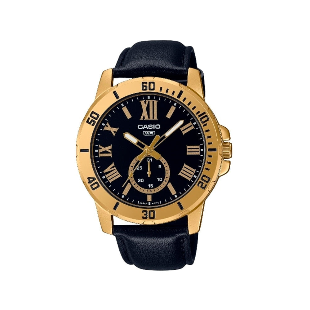 Reloj Analogo Casio Original MTP-VD200GL-1B en Acero Dorado con Correa y Fondo Azul Oscuro Nezmun