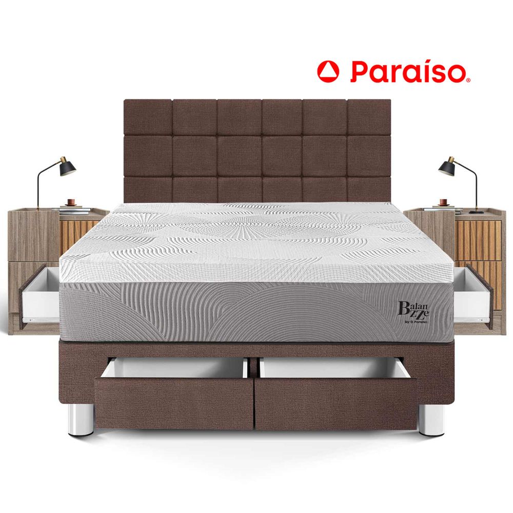 Dormitorio Balanzze Con Cajones King Cabecera Blocks + 2 Veladores Han - Chocolate