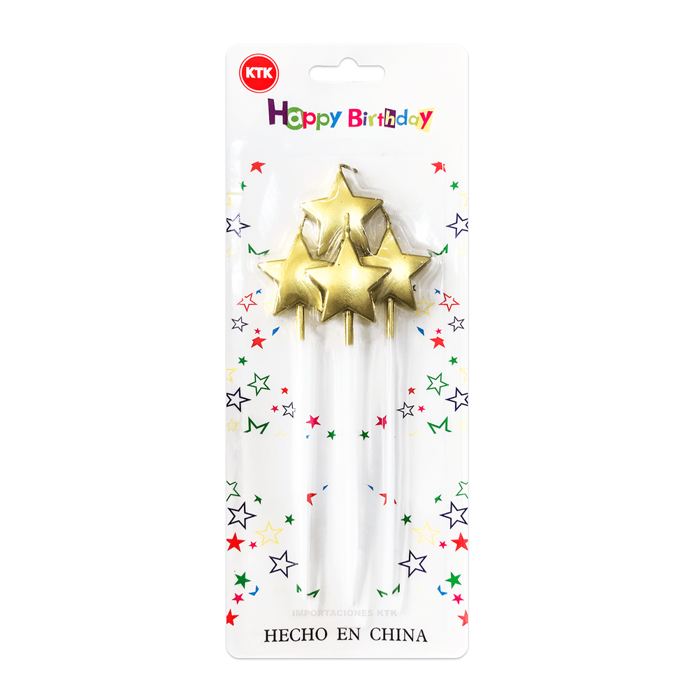 Velas Dorada de Estrella para Cumpleaños KTK (Set de 4)