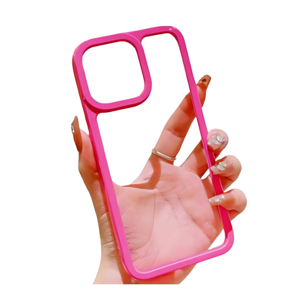 Case 360 Blanco Antishock Para Iphone 13 14 Fucsia + Mica De Vidrio