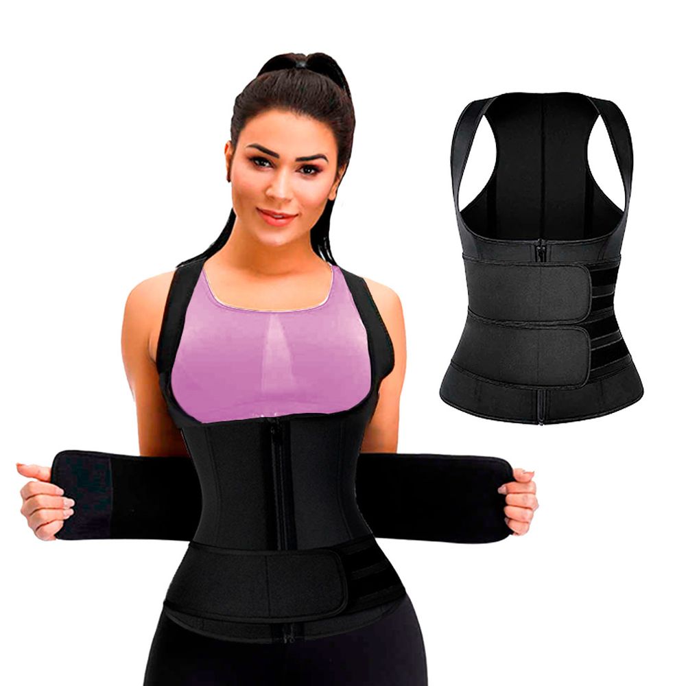 Chaleco Faja Moldeador Con Doble Cinturón Neopreno Para Mujer Talla S