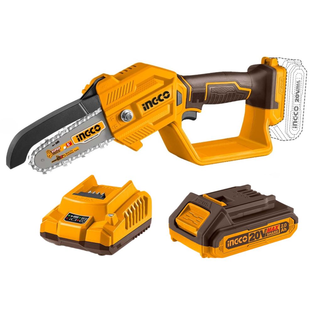 Mini Motosierra 5"" Inalámbrica + Bateria 2ah y Cargador Ingco CGSLI20581