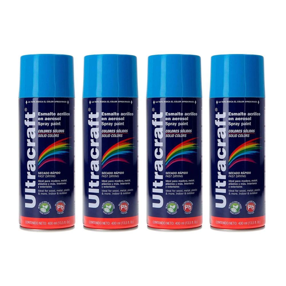 Pintura Spray Color Azul Claro x4 Unidades Ultracraft 40035-4