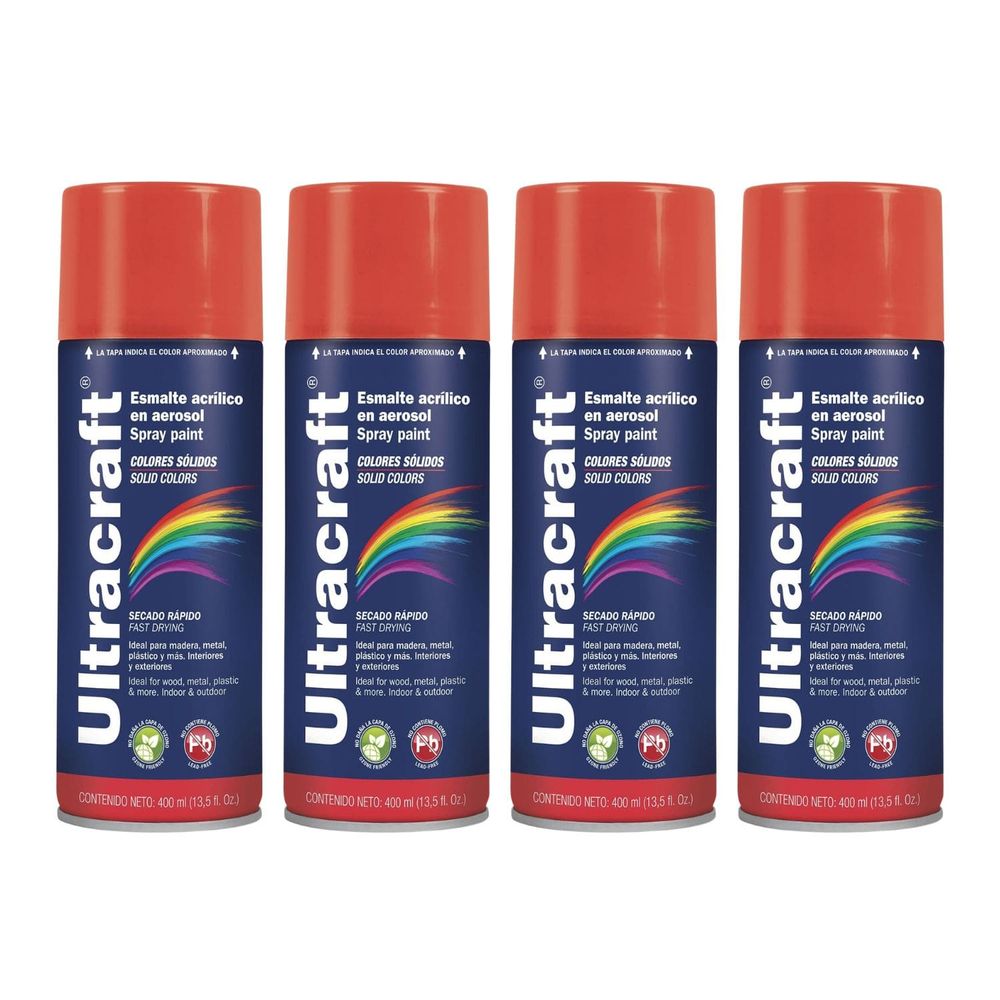 Pintura Spray Color Rojo Brillante x4 Unidades Ultracraft 40