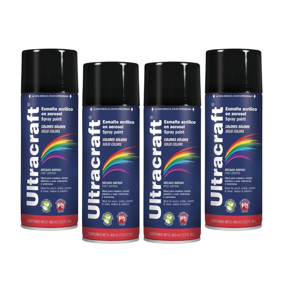 Pintura Spray Color Negro Brillante x4 unidades Ultracraf 40021-4