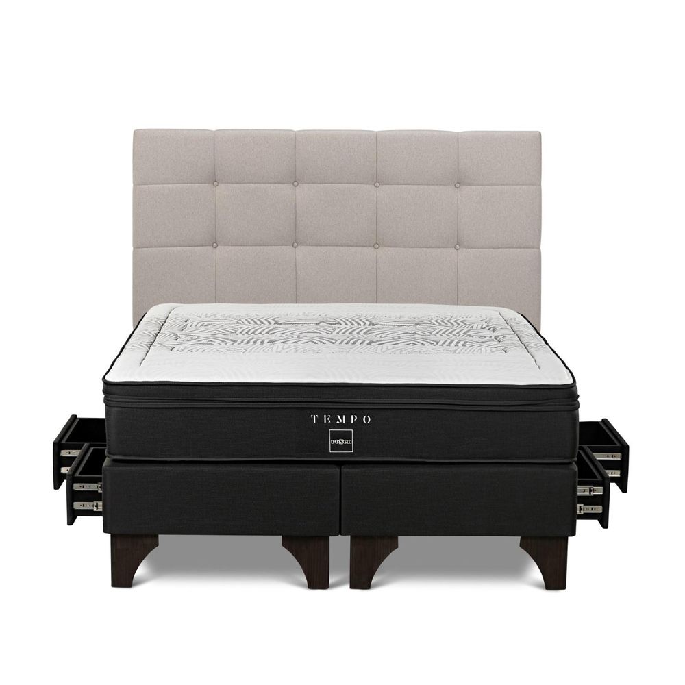 Dormitorio Europeo Con Cajones Tempo King Issey Azul