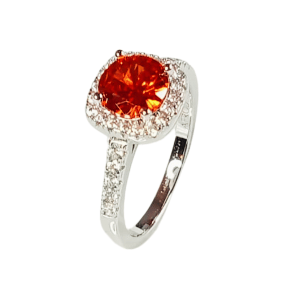 Anillo de Plata Bañado en Oro Blanco Modelo Sophia Rojo Talla 7