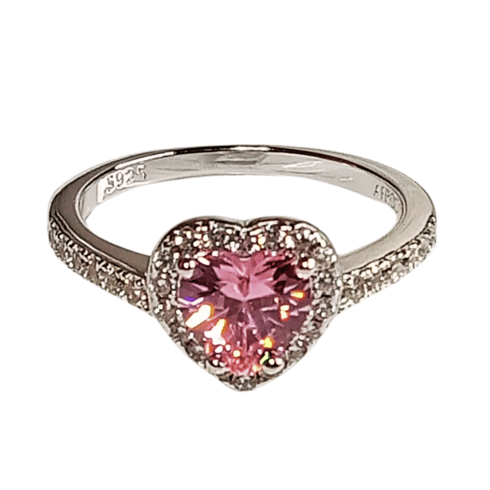 Anillo de Plata Bañado en Oro Blanco Modelo 614 Rosa Talla 7