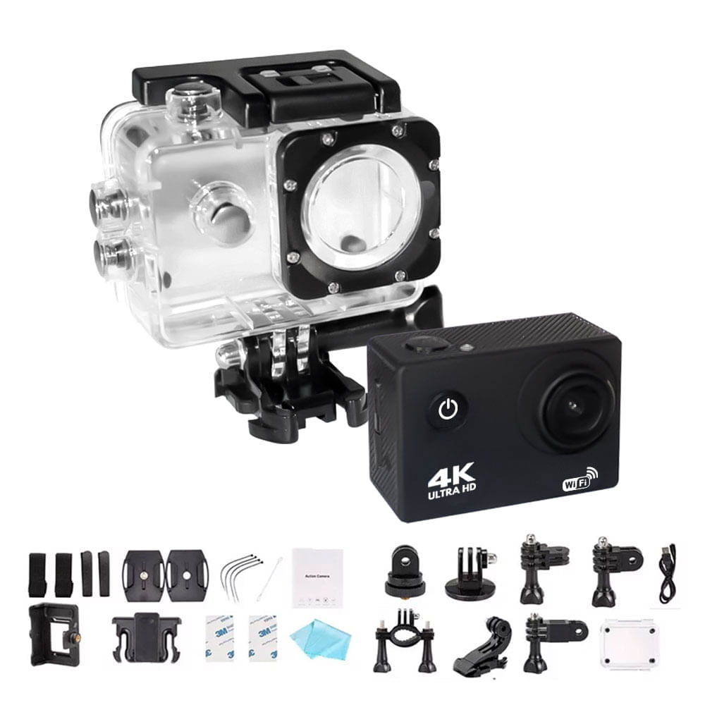Camara Go Pro Accion 4k 16MP WiFi Acuatico Color Negro