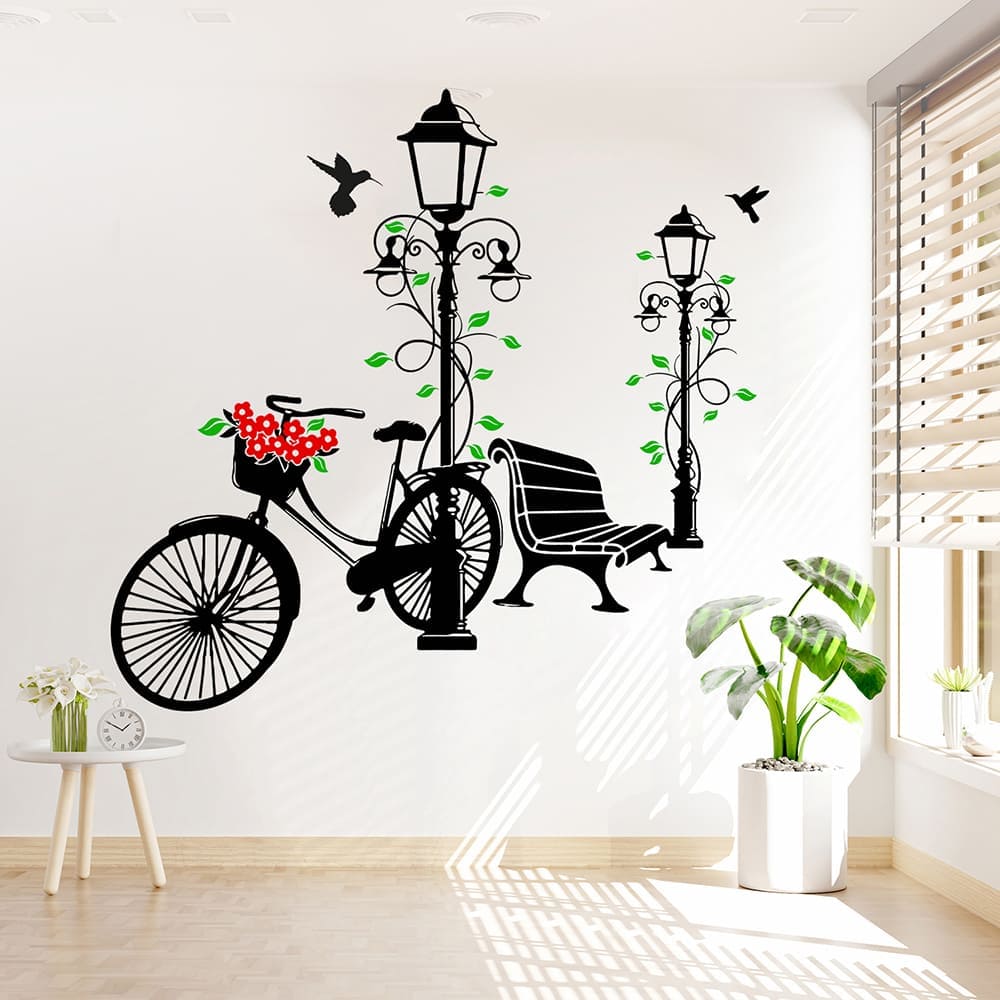 Vinilo Decorativo Stickart Bicicleta Y Faroles Mediano Sticker Urbano