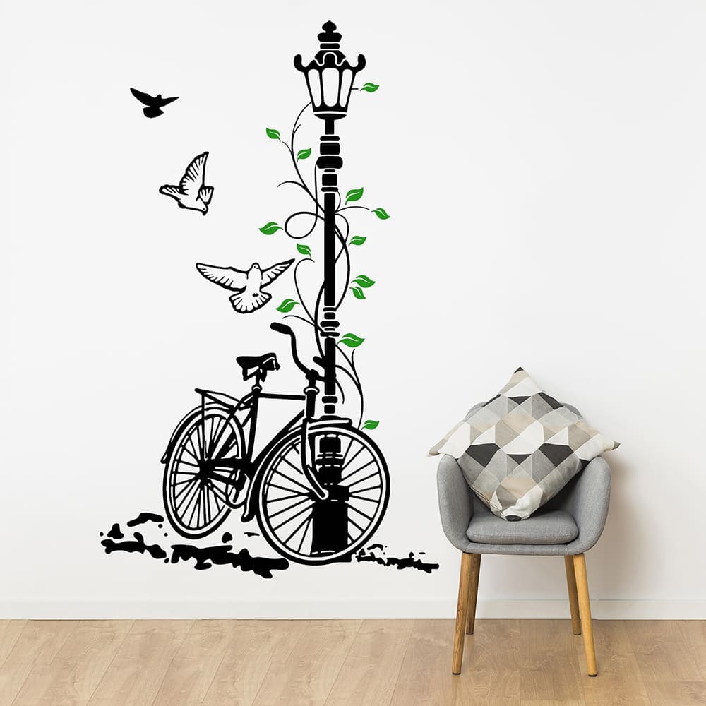 Vinilo Decorativo Stickart Bcicleta Y Farol Mediano Sticker Urbano