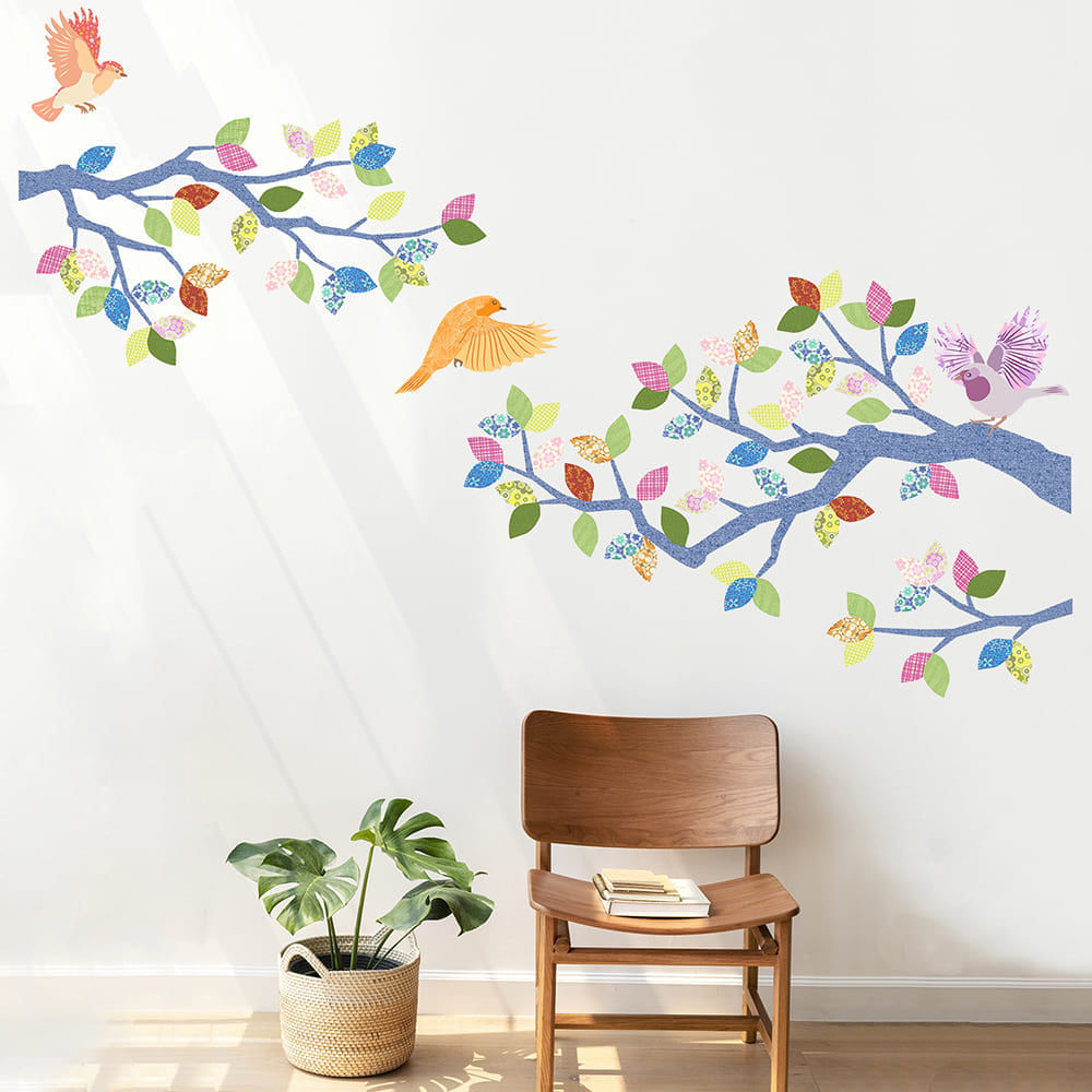 Vinilo Decorativo Stickart Árbol Ramas Azul y Multicolor Pequeño Sticker Pegatina