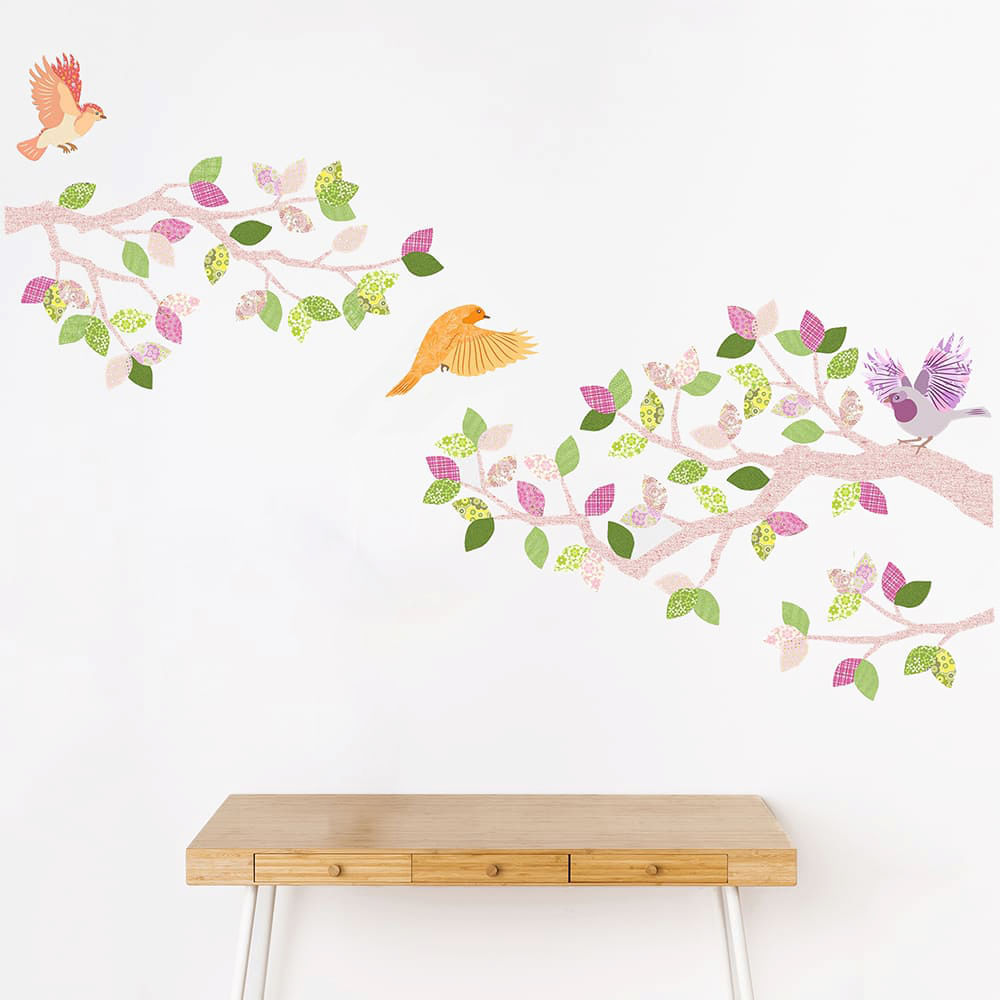 Vinilo Decorativo Stickart Árbol Ramas Rosa y Rosa Mediano Sticker Pegatina