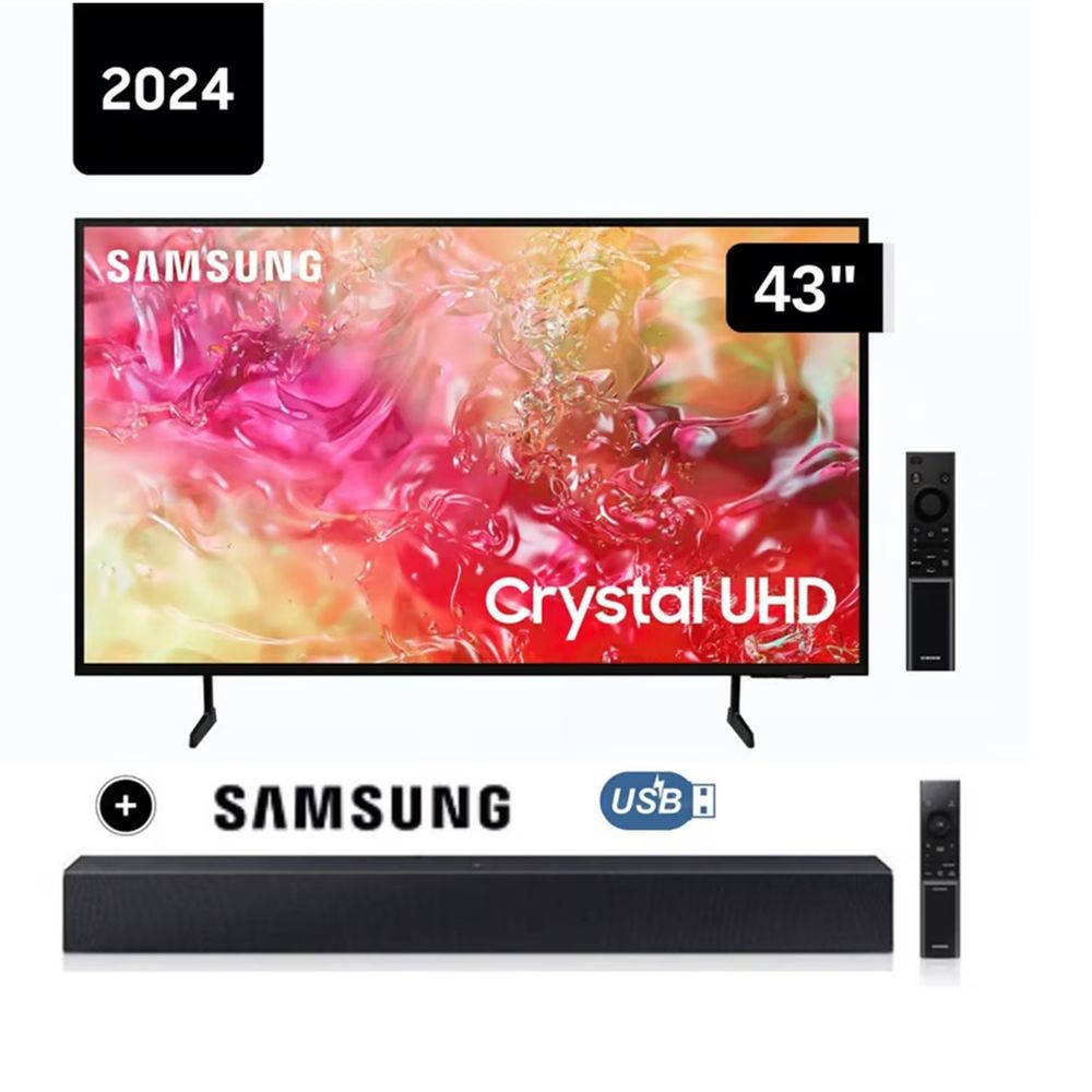 Televisor de 43"" Smart Tv 4K UHD Tizen OS 2024 Samsung 43DU7000 + Soundbar HW-C400