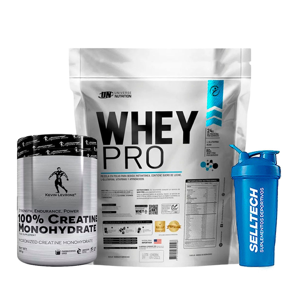 Pack-Whey-Pro-5kg-Chocolate---Creatina-Kevin-Levrone-300gr---Shaker