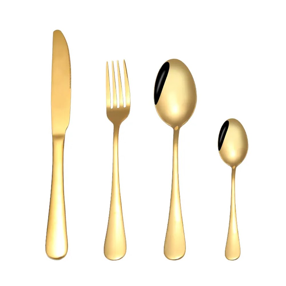 Set de Cubiertos Acero Inoxidable Dorado Tenedor Cuchara y Cuchillo