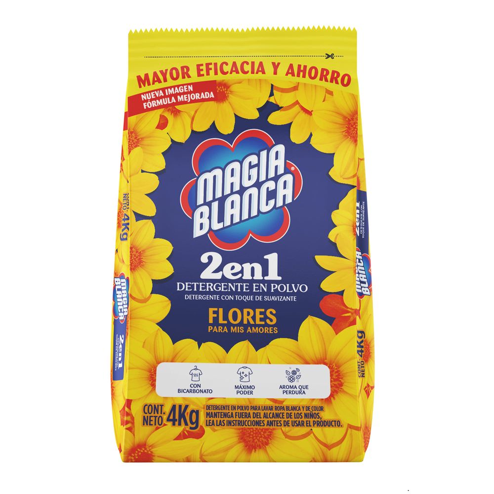 Detergente en Polvo MAGIA BLANCA Floral Bolsa 4Kg
