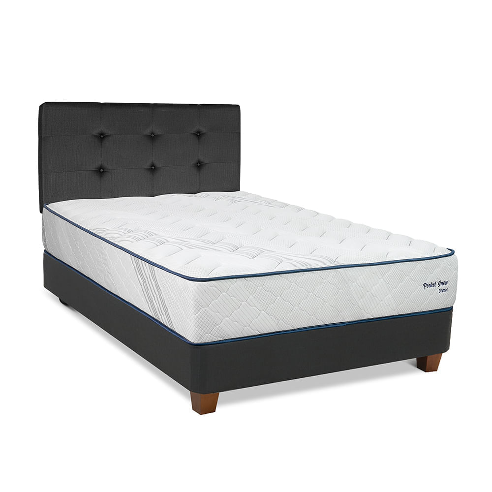 Dormitorio DRIMER Pocket Snow 1.5 Plazas  + 1 Almohada + Protector