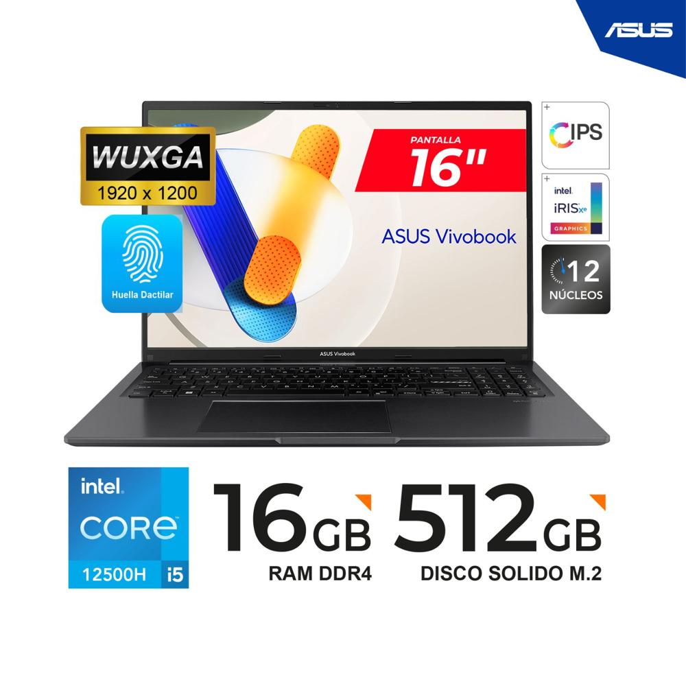 Laptop Asus Vivobook  16.0"" WUXGA  IPS  Core i5-12500H 4.5GHz 12 Núcleos 16GB DDR4 512GB SSD FREEDOS