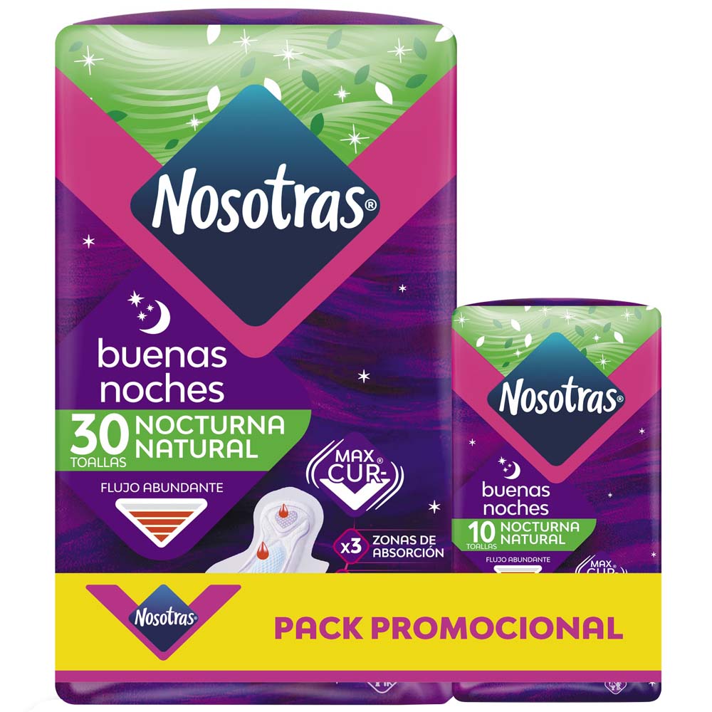 Pack Promocional Toallas Higiénicas NOSOTRAS Buenas Noches Paquete 30un + 10un