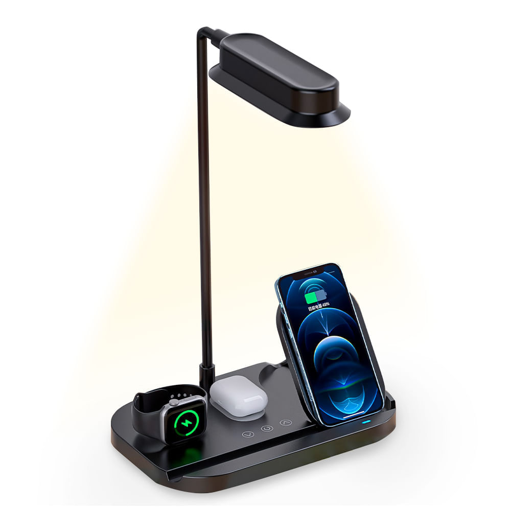 Lámpara LED Flexible con Carga Inalámbrica 4 en 1 Negro T80