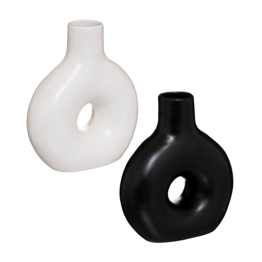 Jarrón Circle Blanco Cerámica Mate 17x21cm - Color Aleatorio Atmosphera