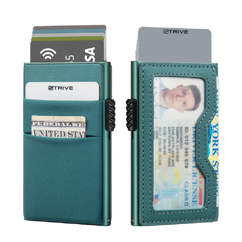 Billetera Minimalista de Aluminio y Bolsillos para Monedas Velvet RFID Anticlonación color Verde