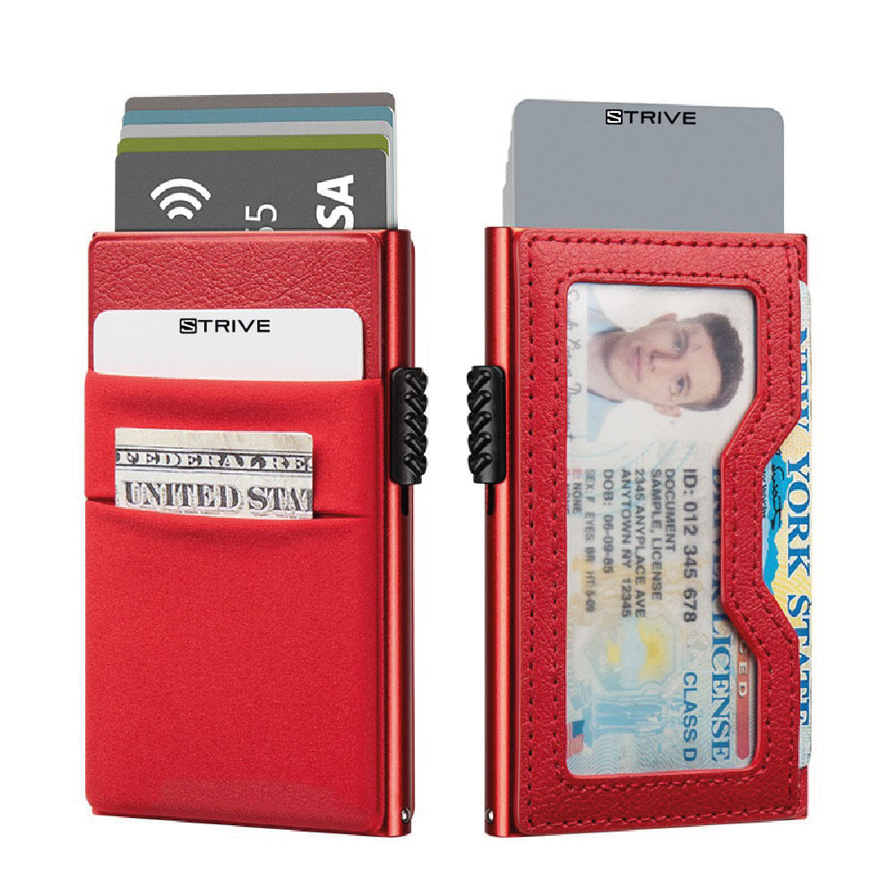 Billetera Minimalista de Aluminio y Bolsillos para Monedas Velvet RFID Anticlonación color Rojo