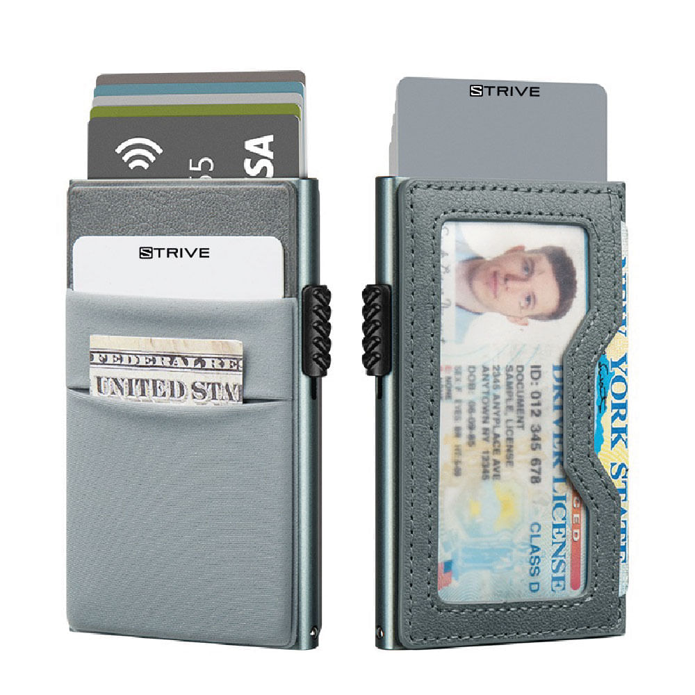 Billetera Minimalista de Aluminio y Bolsillos para Monedas Velvet RFID Anticlonación color Gris