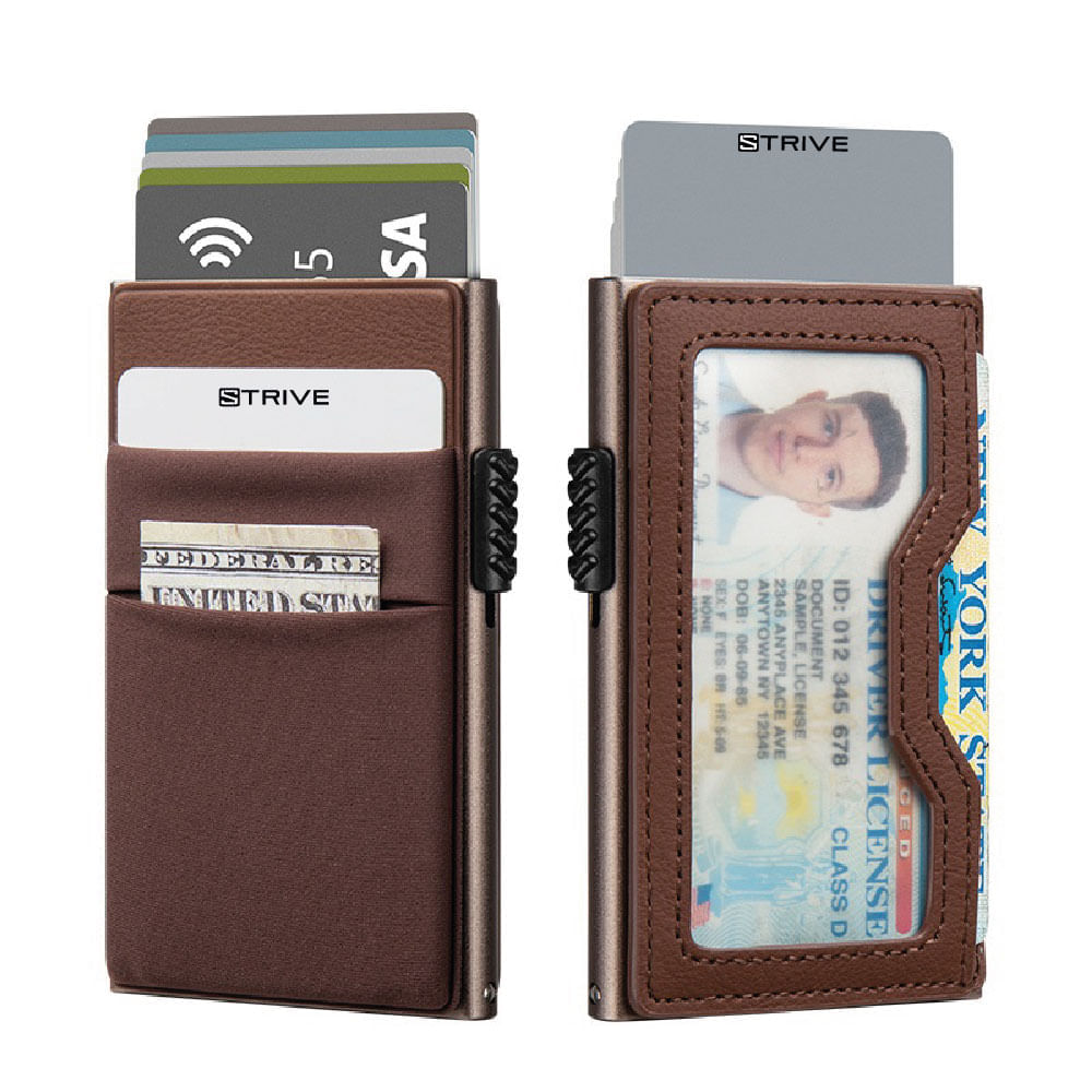 Billetera Minimalista de Aluminio y Bolsillos para Monedas Velvet RFID Anticlonación color Marrón